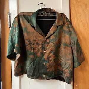 The Ziran Clouds Camp Collared Silk Shirt Medium Large Silk Floral